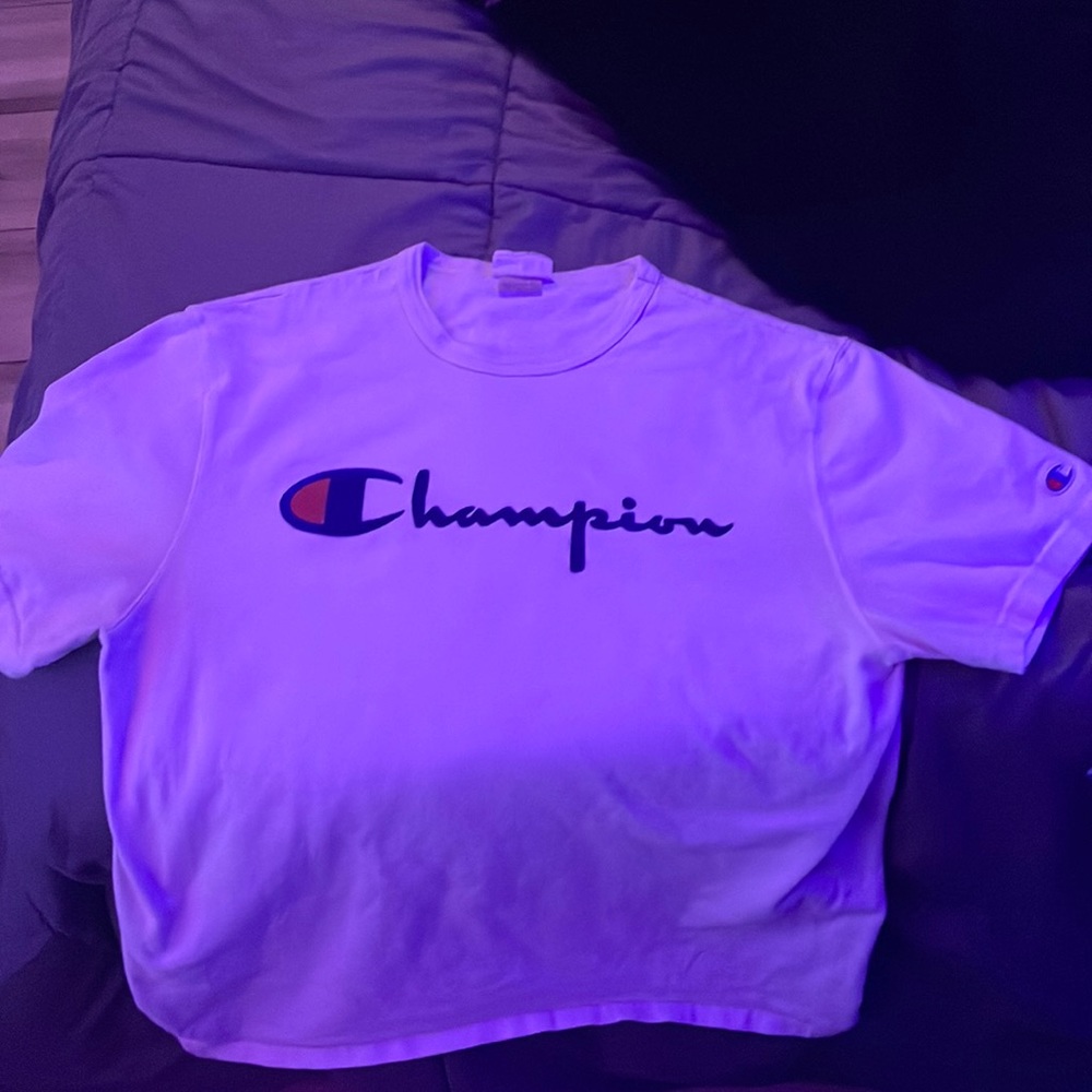 Champion blue suede logo t shirt